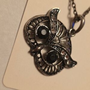 Elegant Silver and Black Owl Pendant Necklace